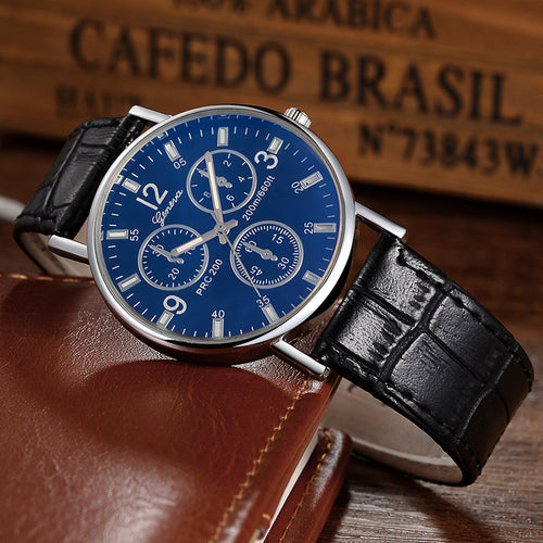 Fashionable Formal Gift 3 Eye Mens Watch Quartz Mens Watch Blue Light Glass Belt Watch Mens Watch