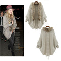 Women's Fall-Winter Fashion Plus Size Wool Tie-Front Loose Knit Top + Sweater + Cardi - Black