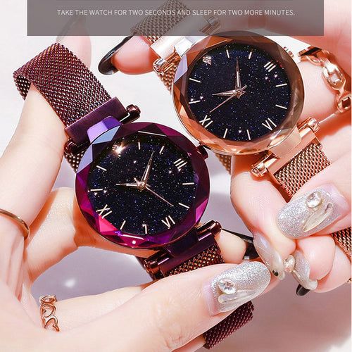 TikTok Bestseller Stock Wholesale Women Starry Quartz Watch Lazy Lounger Watch Magnetic Band Magnetic Iron Stone Watch