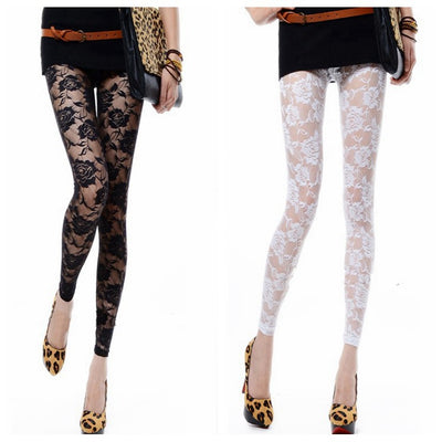 Spring-Summer Fashion Sexy Lace Mesh Rose Ankle-Length Pants