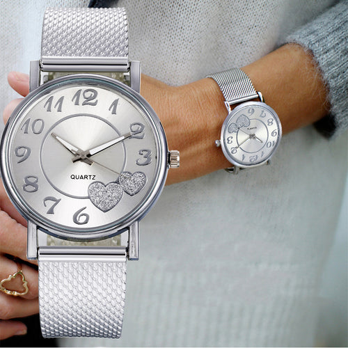 Factory Wholesale AliExpress Hot Sale Heart-Shaped Fashionable Casual Mesh Band Quartz Watch Trendy Couples Watch