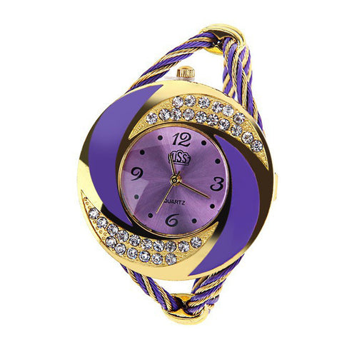 Cross-Border Export Watch EU Grid Elegant New Woven Watch Rhinestone Bangle Women Watch Factory Wholesale