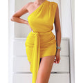 LN157 Solid Mini One-Shoulder Sexy Dress