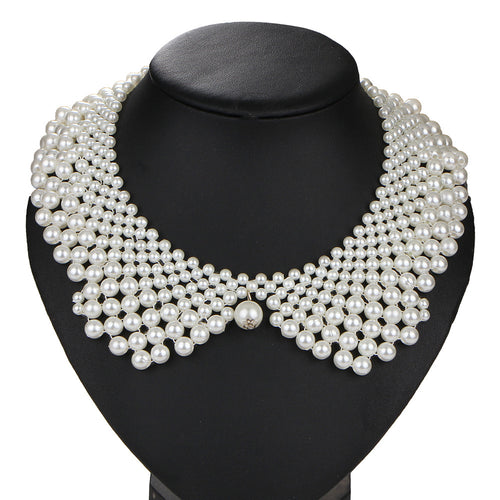 Western Fashionable Ethnic Style Pearl Hand Woven Faux Collar Bead Collar Necklace Accessory Handmade Net Grid Choker 4121