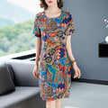 Ice Silk Plus Size Short Sleeve Mom Dress, 2024