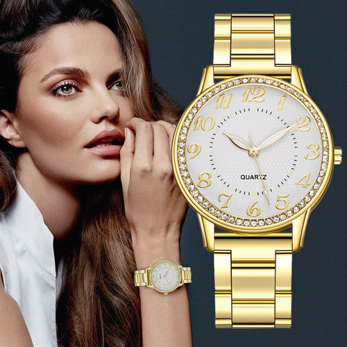AliExpress Rhinestone Glow Watch Women Casual Formal Steel Band Women Watch Quartz Watch Factory Wholesale Rhinestone Watch