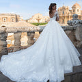 V-Neck Cathedral Train Wedding Gown - Vintage Sexy Tulle Long Sleeve Bridal Dress