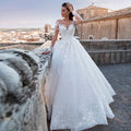 V-Neck Cathedral Train Wedding Gown - Vintage Sexy Tulle Long Sleeve Bridal Dress