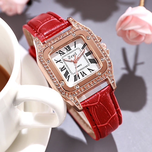 New Rhinestone Square Ladies Watch La Horse Numbers Dial Rose Gold Light Luxury Belt Quartz Womens Watch Wholesale