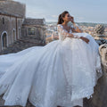 V-Neck Cathedral Train Wedding Gown - Vintage Sexy Tulle Long Sleeve Bridal Dress