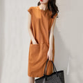 Plus Size Solid T-Shirt Dress, Korean Fairy Mid-Length