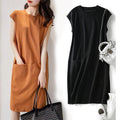 Plus Size Solid T-Shirt Dress, Korean Fairy Mid-Length