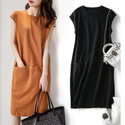 Plus Size Solid T-Shirt Dress, Korean Fairy Mid-Length