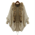 Women's Fall-Winter Fashion Plus Size Wool Tie-Front Loose Knit Top + Sweater + Cardi - Black