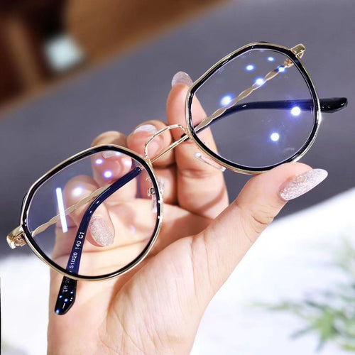 Anti-Blue Plano Glasses Frame Women Korean Influencer Bare Face Polygon Prescription Factory Wholesale Finish Item Glasses Eye Care