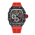 PINTIME / Item Time Starry Sky Rhinestone Wine Barrel Type Mens Watch 6 Hand 3 Eye Multifunction Beige Tight Date Silicone