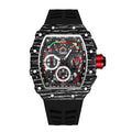 PINTIME / Item Time Starry Sky Rhinestone Wine Barrel Type Mens Watch 6 Hand 3 Eye Multifunction Beige Tight Date Silicone