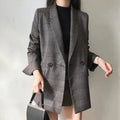Women's Fall Korean Retro Plaid Loose Blazer + Top 2026 | Casual Blouse - Gray