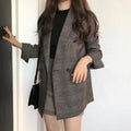 Women's Fall Korean Retro Plaid Loose Blazer + Top 2026 | Casual Blouse - Gray
