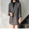 Women's Fall Korean Retro Plaid Loose Blazer + Top 2026 | Casual Blouse - Gray