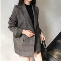 Women's Fall Korean Retro Plaid Loose Blazer + Top 2026 | Casual Blouse - Gray