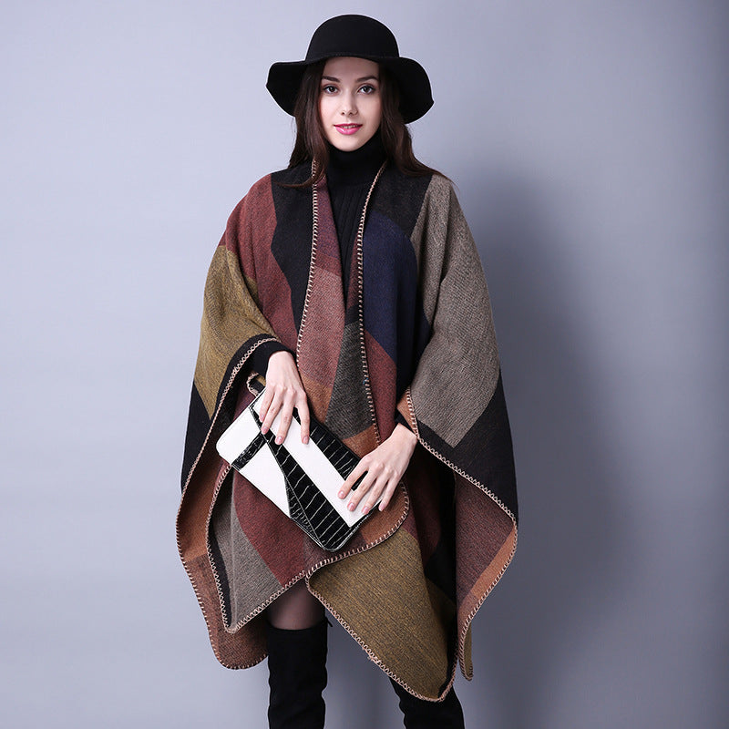Women's Fall-Winter Ethnic Versatile Slit Plaid Shawl + Cape 2026 - Red