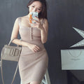 Nightclub Sexy Button Wrap Bodycon Knit Camisole Dress