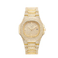 Export Bestseller Watch Set Full Diamond Gold Watch Date 3 Hand Solid Heart Steel Band Mens Watch Waterproof Glow Gold Mens Watch