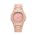 Export Bestseller Watch Set Full Diamond Gold Watch Date 3 Hand Solid Heart Steel Band Mens Watch Waterproof Glow Gold Mens Watch