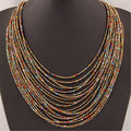 Western Fashionable Personality Versatile Bohemian Ethnic Style Beige Bead Strand Bead Elegant Multi-Layer Statement Necklace