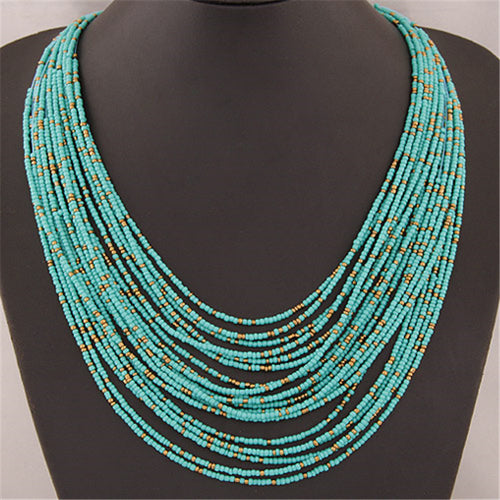 Western Fashionable Personality Versatile Bohemian Ethnic Style Beige Bead Strand Bead Elegant Multi-Layer Statement Necklace