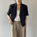 Women's Summer Elegant Short Sleeve Lightweight Loose Cropped Blazer + Top 2026 - Black