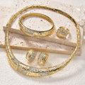 Overseas Dubai 18K Gold Cutout Rhinestone Necklace Earrings Set Ring Bracelet Set India Women Banquet Jewelry Set