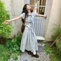 Korean Slimming Short Sleeve Long Skirt + Shirt 2-Piece Set