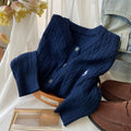 Women's Fall-Winter Retro Embroidered Knit Long Sleeve Crew Neck Sweater + Cardigan + - White