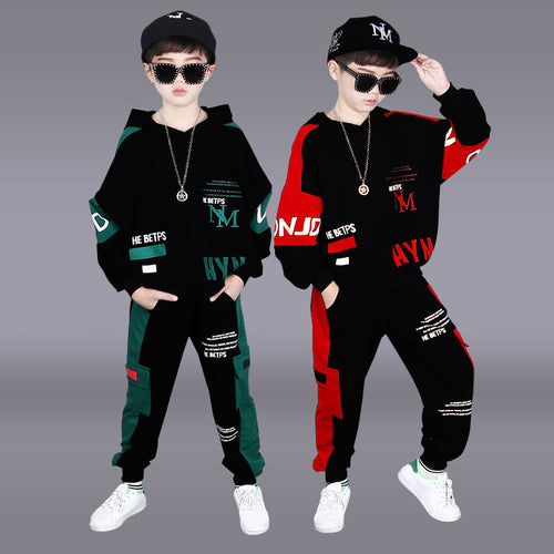 Boys' Letter Print Spliced Sleeve Set