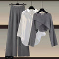 Fall-Winter Fashion Slimming Plus Size Knit Wool Wide Leg Pants + Sweater + Shirt 3-Piece Set