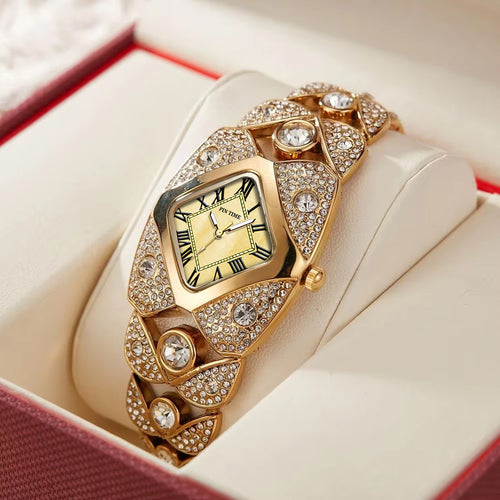 Fashionable Full Diamond Bangle Style Watch Women Premium Niche Light Luxury Retro Waterproof Quartz Watch Overseas Wholesale Bestseller