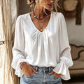 Office Versatile Long Sleeve V-Neck Pleated Loose Shirt