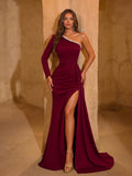 Women's One-Shoulder Rhinestone Evening Gown - Gala Slit