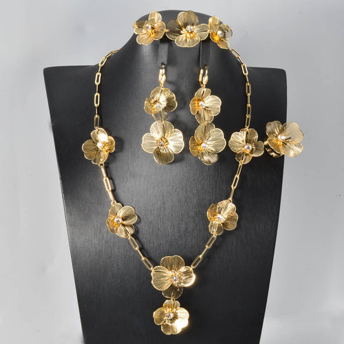 Western Personality Overseas Dubai Gold 18K Necklace Bracelet Set Earrings Bride Knot Wedding Women Banquet Accessory Set