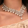 French Rhinestone Pearl Necklace Evening Gown Statement Choker Earrings Set Women Premium Clavicle Chain Elegant Necklace