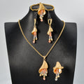 Overseas Fashionable Western 18K Gold Flower Beaded Fringe Necklace Bracelet Set Earrings Ring Wedding Banquet Set