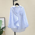 Spring Fashion Versatile Cotton Long Sleeve Striped Printed Loose Cardigan + Shirt