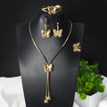 Overseas Bead Gem Fall/Winter Sweater Chain Super Sparkle Bow Fringe Long Style Necklace Bracelet Set Earrings Ring Elegant Set