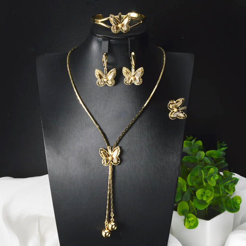 Overseas Bead Gem Fall/Winter Sweater Chain Super Sparkle Bow Fringe Long Style Necklace Bracelet Set Earrings Ring Elegant Set
