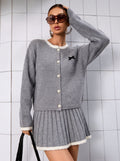 Fall Chanel-Style Fashion Knit Pleated Cardigan + Short Skirt 2-Piece Set