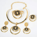 Overseas Fashionable Dubai Gold Versatile Elegant Gold Geometric Type Statement Necklace Bracelet Set Earrings Ring Jewelry Set