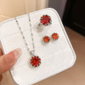 King Royal of Heart Mini Set Color Gem Jewelry Set Light Luxury Niche Clavicle Chain Wedding Banquet Clear Cold Party Necklace