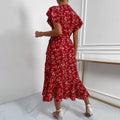 Women's Deep V Tie Waist Floral Vacation Maxi Dress